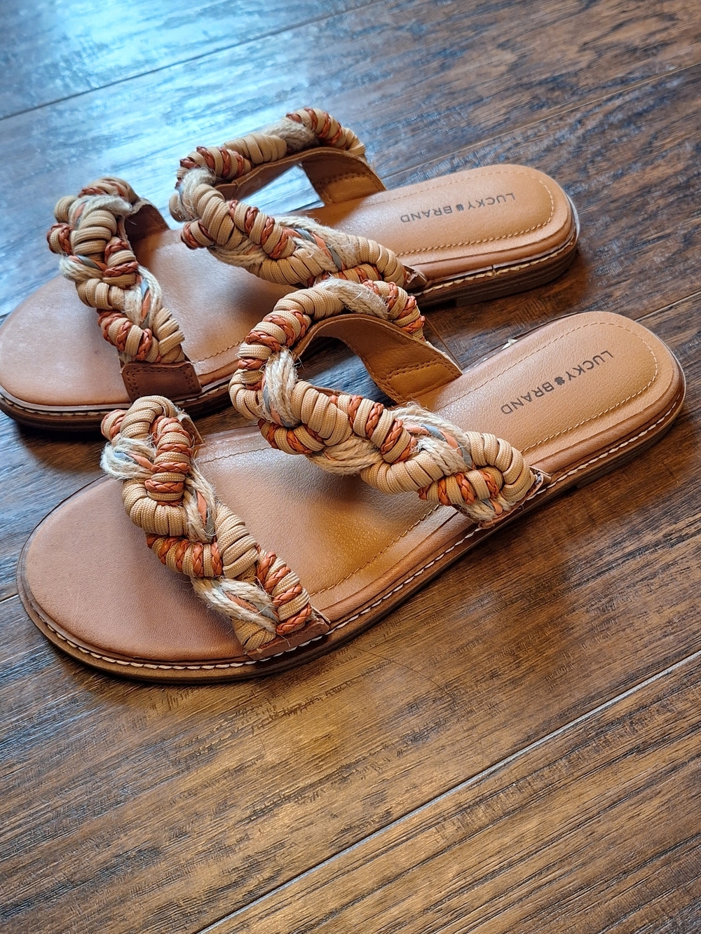 Lucky Brand Braided Multi-Tone Tan Slide Sandals New Size 10M Boho Chic